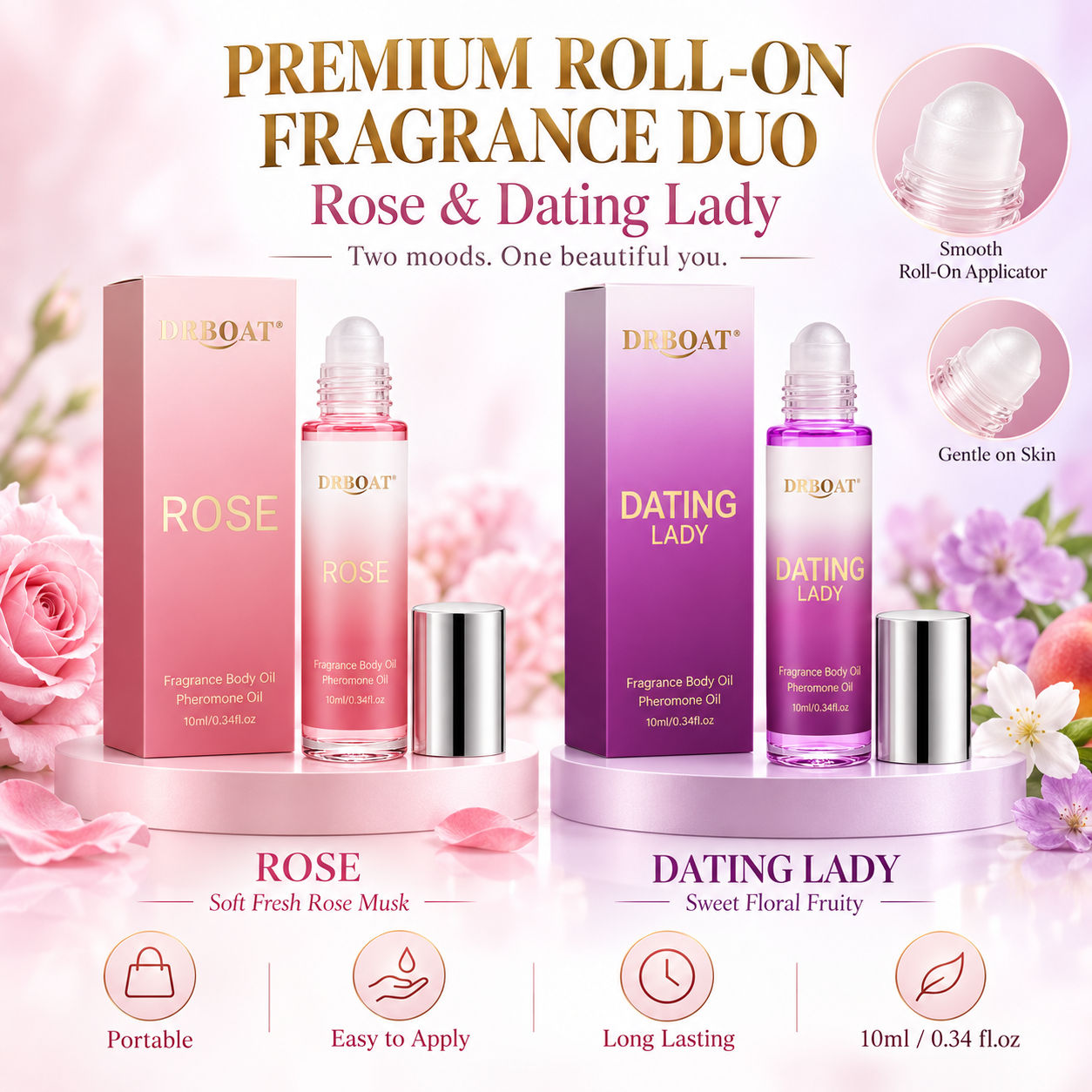 Fragrance-Oils Perfume - 2Pcs Roll-On Perfume Oil Set Rose